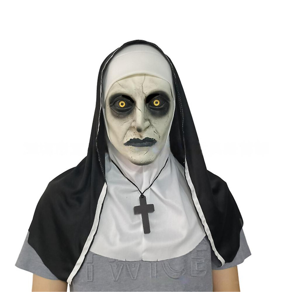 (D) Halloween Party Props Nun Scary Latex Mask With Headscarf Full Face Helmet Headgear For Devil Cosplay Mask Not,Specified
