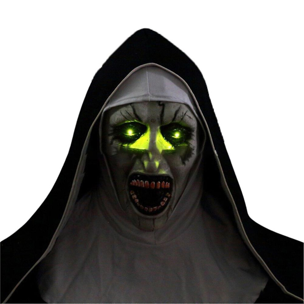 (F) Halloween Party Props Nun Scary Latex Mask With Headscarf Full Face Helmet Headgear For Devil Cosplay Mask