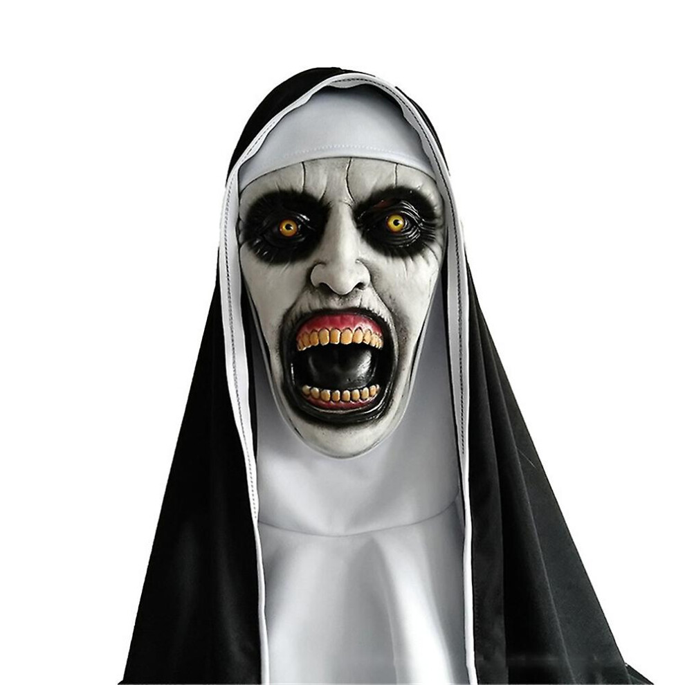 (A) Halloween Party Props Nun Scary Latex Mask With Headscarf Full Face Helmet Headgear For Devil Cosplay Mask