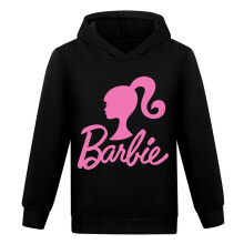 (Black, 13-14 Years) Barbie Printed Hoodie Long Sleeve Hooded Sweatshirt Tops Girls Boys Casual Pullover Jumper Kids Birthday Gift