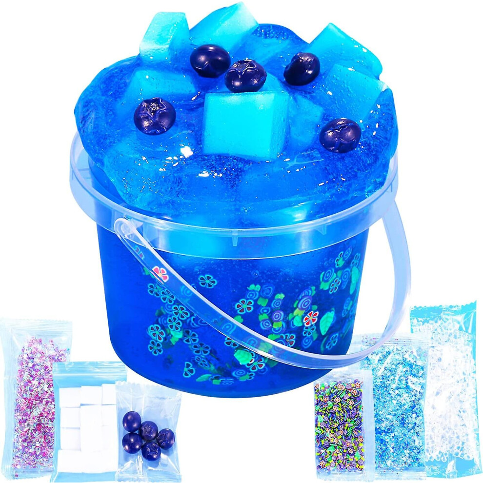 (Berry ) Premade Crystal Slime Jelly Cube Glimmer Crunchy Slime, Includes 6 Sets Of Slime Add-Ins, Party Favors For Kids, Sensory A Blue/Peach/Pink