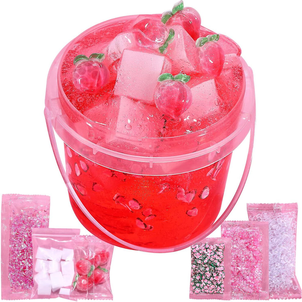 ( Pink) Premade Crystal Slime Jelly Cube Glimmer Crunchy Slime, Includes 6 Sets Of Slime Add-Ins, Party Favors For Kids, Sensory And T Peach/Pink