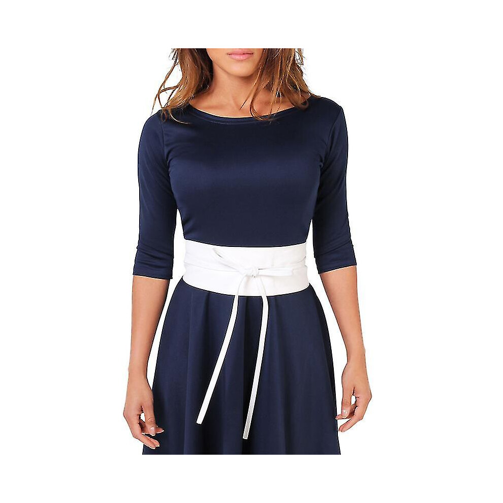 (White) Women Waist Wide Belt Tie Corset Cinch Faux Leather Waistband