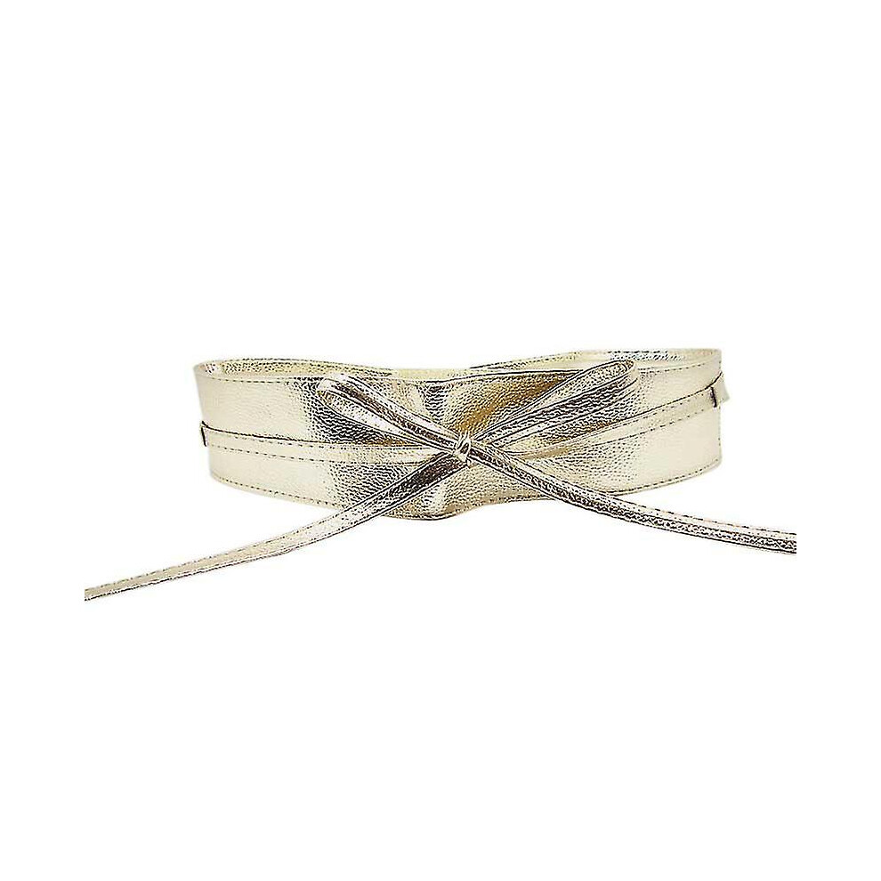 (Gold) Women Waist Wide Belt Tie Corset Cinch Faux Leather Waistband