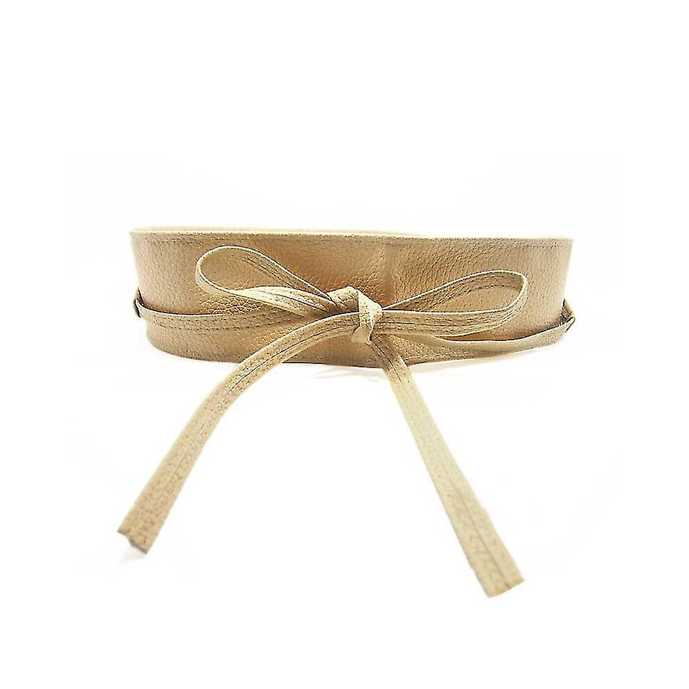 (Beige) Women Waist Wide Belt Tie Corset Cinch Faux Leather Waistband