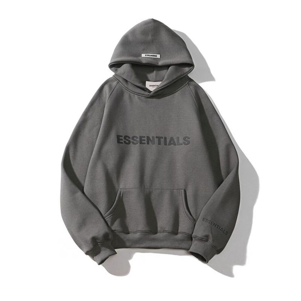 (S, grey) Essentials Thickening Hoodie Street Wear Silicone Logo Casual Loose Oversized Sports Shirt Top Pullover For Men/women