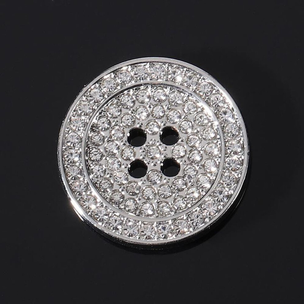 (silver, 15mm) 10pcs Diamond-studded Buttons Super Cool Rhinestone Grains 4-hole Metal Buttons Clothing Decorative Buttons
