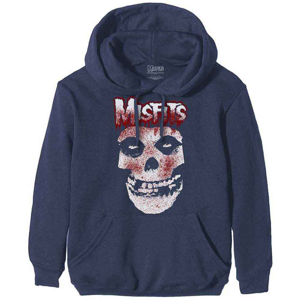 (M, Navy) Misfits Blood Drip Skull Pullover Hoodie