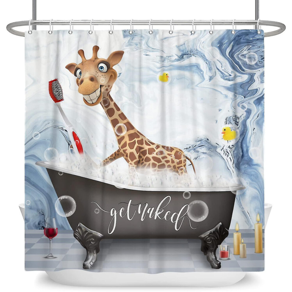 Giraffe Shower Curtain For Bathroom Get Naked Funny Giraffe With Toothbrush Yellow Duck Animal Bath Curtain Marble Curtain Waterproof Polyester For Ki