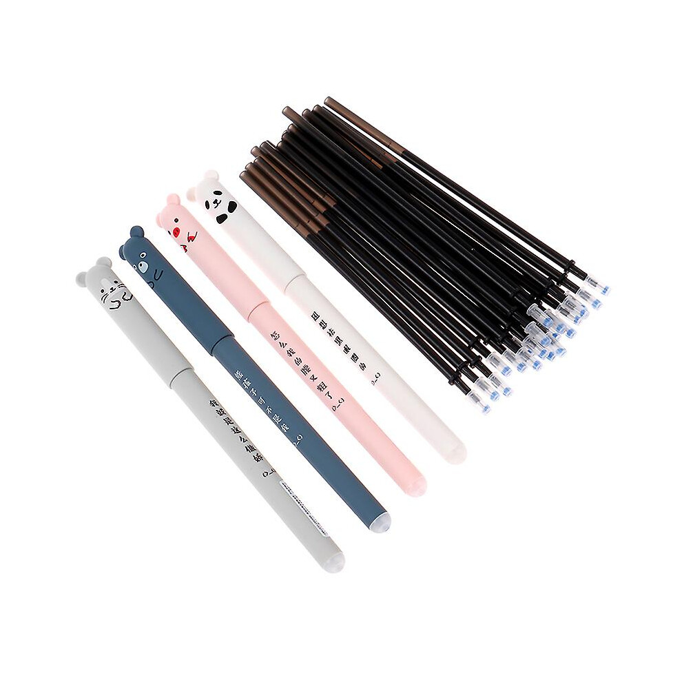 (Black) 24Pcs Animals Erasable Pen 0.5Mm Erasable Pen Refills Rods Washable Stationery Black
