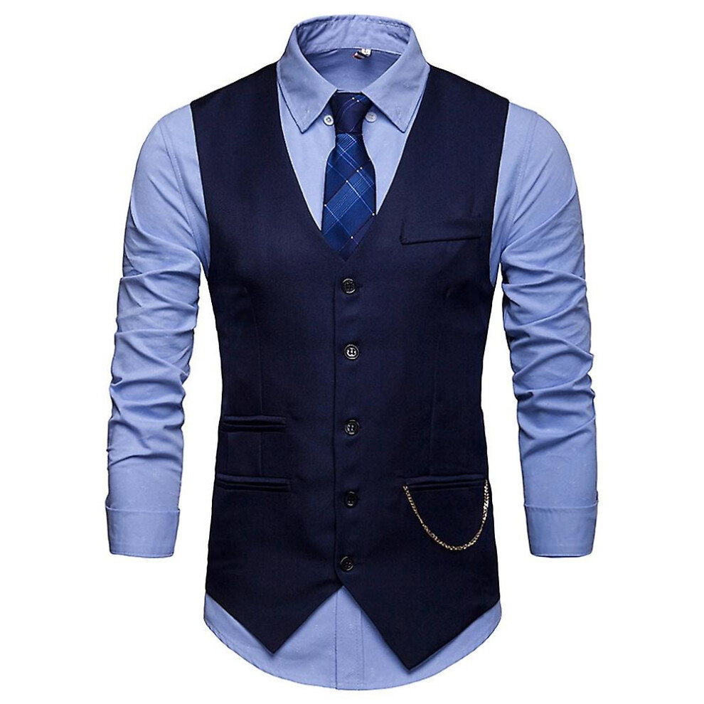 (Navy Blue, S) James Bond Gentleman Kingsman Vintage Waistcoat Outerwear Men's Slim Fit Costume Cosplay Party Vest Carnival-image-OPC-PFXYJ8R-NEW