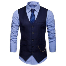 (Navy Blue, XXL) James Bond Gentleman Kingsman Vintage Waistcoat Outerwear Men's Slim Fit Costume Cosplay Party Vest Carnival