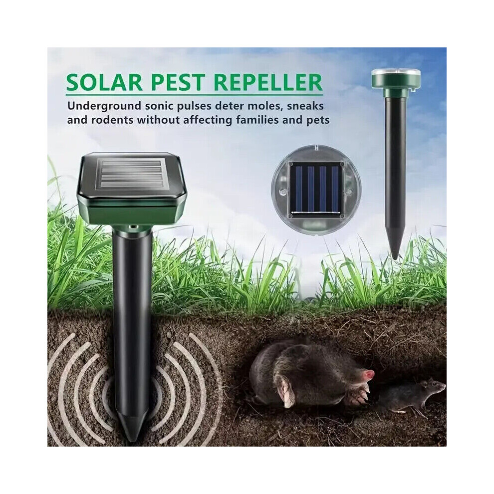 2x Solar Ultrasonic Mole Repeller - Outdoor Pest Control for Rodents