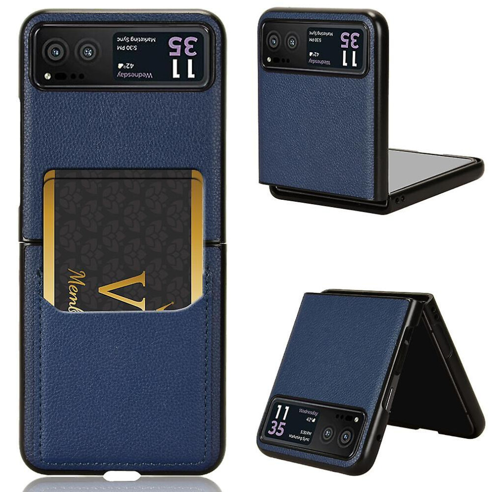 For Motorola Razr 40 5G Pu Leather Pc Card Slot Cover Litchi Texture Shockproof Phone Case- Blue