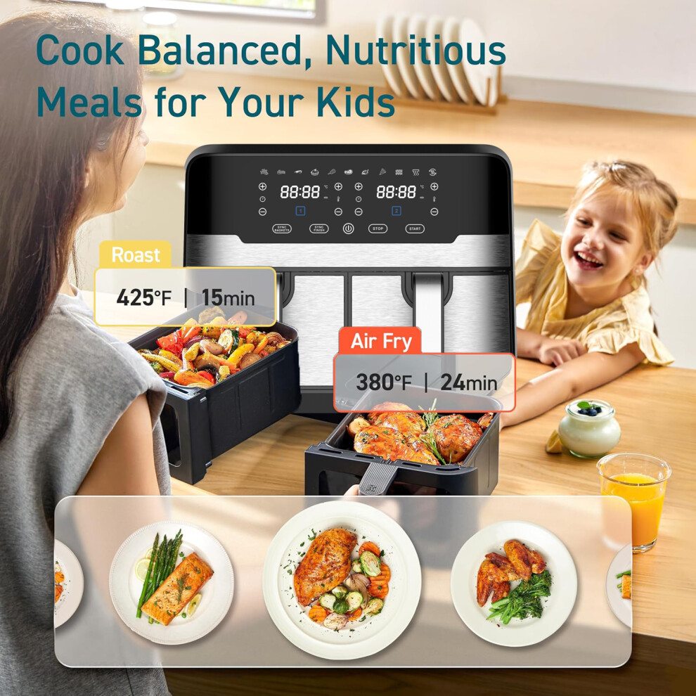 9L Larg Air Fryer 11 in 1 Dual Basket with Independent Temperature Control 2400W