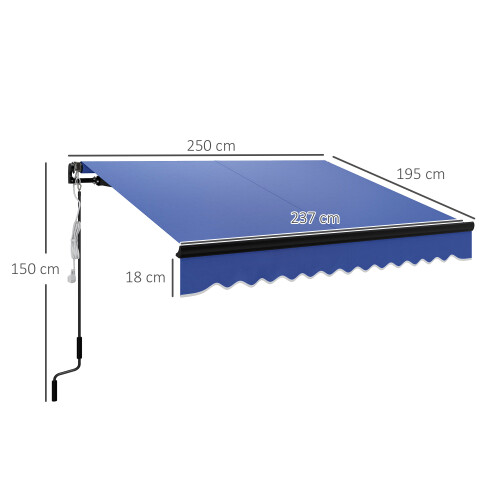 Outsunny Outsunny 2.5 x 2m Electric Awning with LED Light and Remote Controller Blue 1