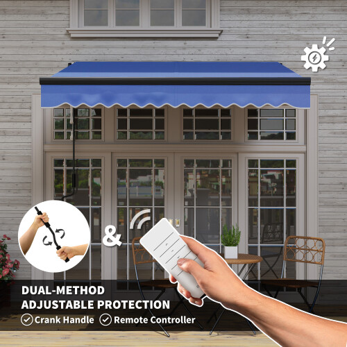 Outsunny Outsunny 2.5 x 2m Electric Awning with LED Light and Remote Controller Blue 2