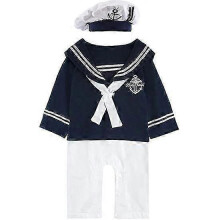 (Navy, 6-12Months) Baby Boys Sailor Outfit Infant Cotton Romper With Hat Best Gift