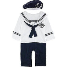 (White, 6-12Months) Baby Boys Sailor Outfit Infant Cotton Romper With Hat Best Gift