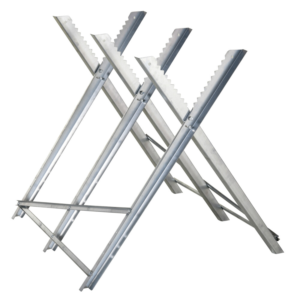 DURHAND Saw Horse Steel Support Heavy Duty Foldable Design Sawtooth, Silver