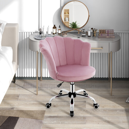 Costway Velvet Swivel Armchair Seashell Back Adjustable Vanity Computer Chair 1