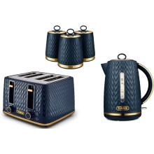 Tower Empire Kettle, 4 Slice Toaster & Canisters Kitchen Set Blue)
