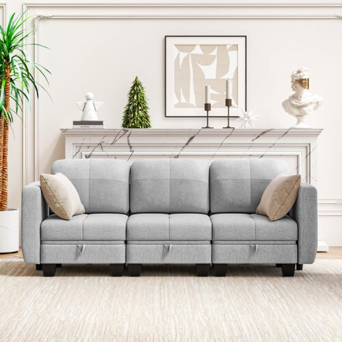 (3 Seater Sofa) Hello-5ive  Sofa Fabric Sofa Bed with Storage and Removable Back Cushion Covers