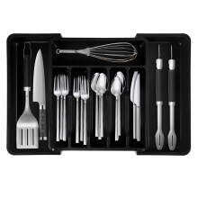 (Black) Adjustable Extendable Cutlery Drawer Organiser