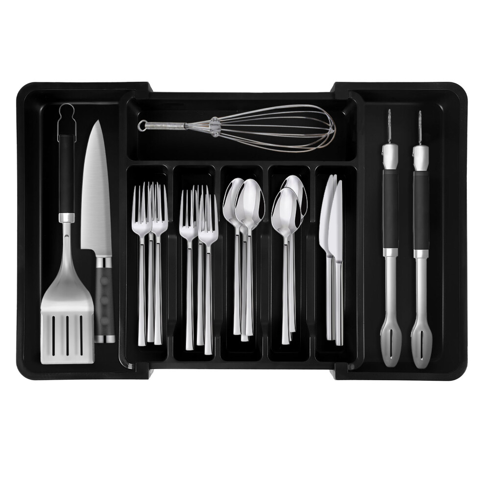 (Black) Adjustable Extendable Cutlery Drawer Organiser Black