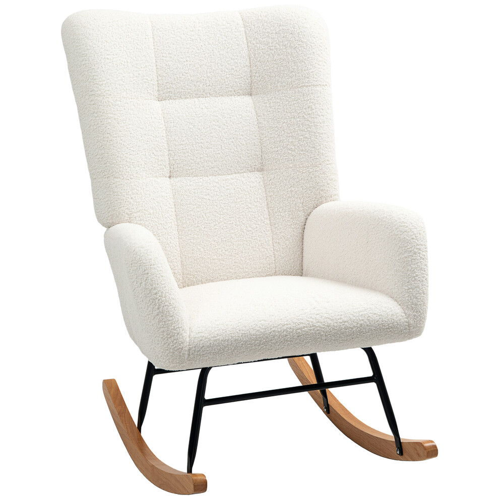 HOMCOM Rocking Chair, Modern Armchair with Backrest for Bedroom, Cream White