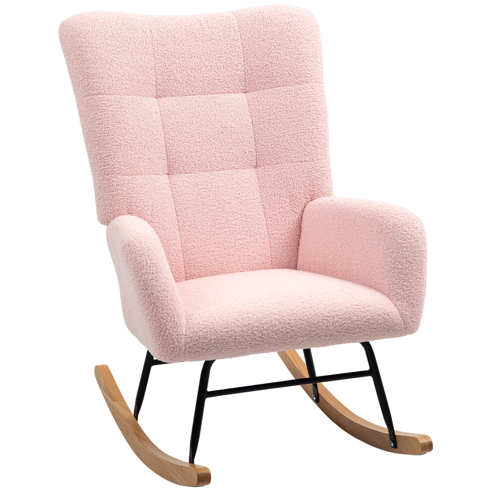 HOMCOM Rocking Chair, Modern Armchair with Backrest for Bedroom, Light Pink