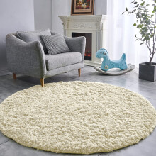 (120cm x 120cm (4ft x 4ft )- Round Rug/Circle Carpet) Cream Rugs Non-Slip Shaggy Livingroom Bedroom Mat
