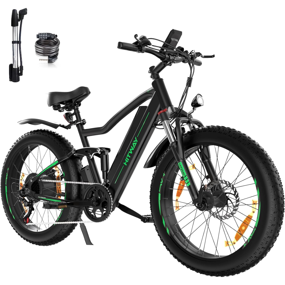 (BK9-15AH) Hitway Electric Bike - 26*4.0 Inch Mountain E Bike With Removable 48V 16Ah/15AH Lithium Battery - City Commuter E-Bike With 250W Motor - 7