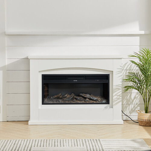 34 Inch Electric Fireplace With Ambient Light, White 1