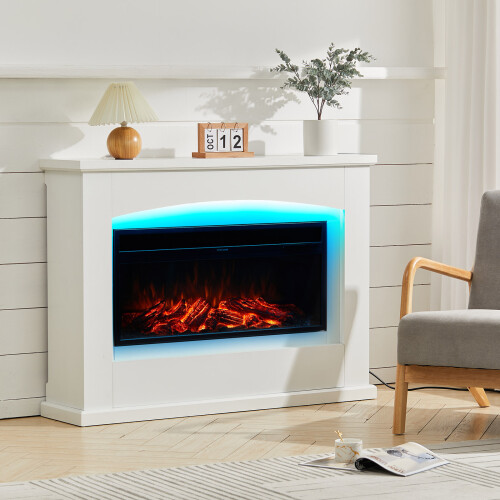 34 Inch Electric Fireplace With Ambient Light, White