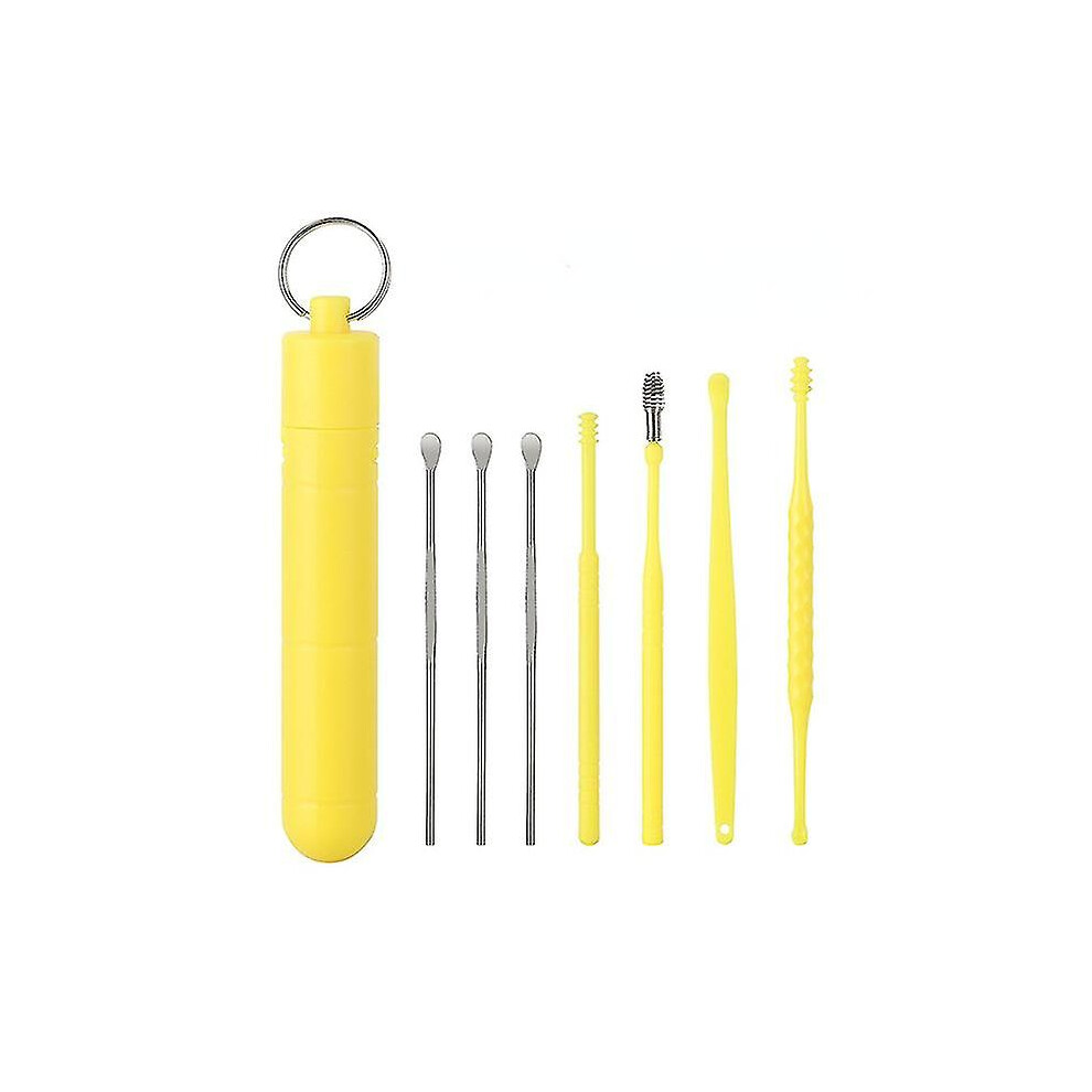 Yellow (Yellow) 7Pcs Ear Cleaner Abs Ear Care Spoon Tool Soft Spiral For Ears Earwax Picker Cleaning Ear Wax Removal Tool Earpick Remover