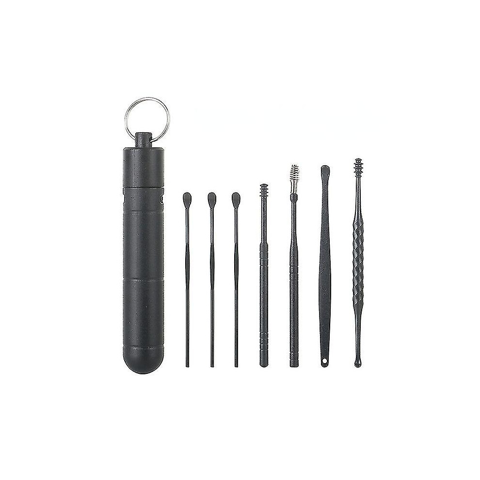 Black (Black) 7Pcs Ear Cleaner Abs Ear Care Spoon Tool Soft Spiral For Ears Earwax Picker Cleaning Ear Wax Removal Tool Earpick Remover