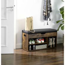 ndustrial Wooden Shoe Storage Organizer Cushion Padded Bench Seat Stool Hallway
