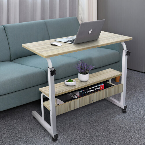 Ergonomic Adjustable Portable Rolling Bedside Work Breakfast Laptop Tray Table Desk Station