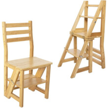 Bamboo Folding Fold Up Library Step Ladder Chair Home Kitchen Office