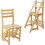 Bamboo Folding Fold Up Library Step Ladder Chair Home Kitchen Office 1