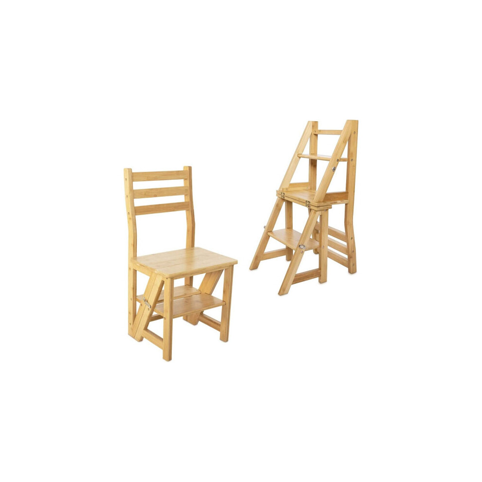Bamboo Folding Fold Up Library Step Ladder Chair Home Kitchen Office