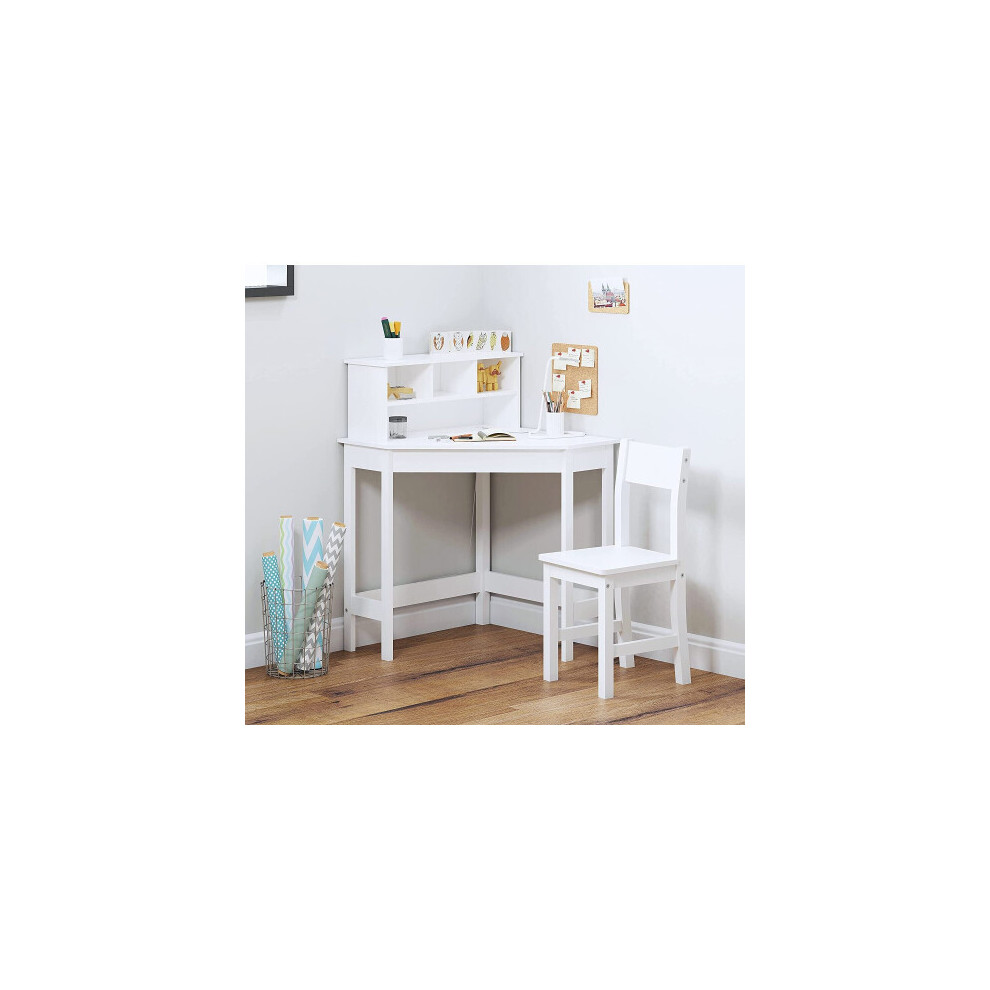 White Corner Study Table & Chair Wooden Study Computer Desk for Kids Unisex Xmas
