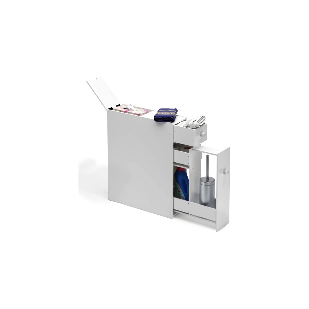 Hygrad Built To Survive Slim Wooden Free Standing Portable Bathroom Cabinet Organiser Storage White