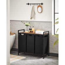 Large Industrial Wooden/Metal Laundry Hamper Basket Organiser 3 x Removable Bags