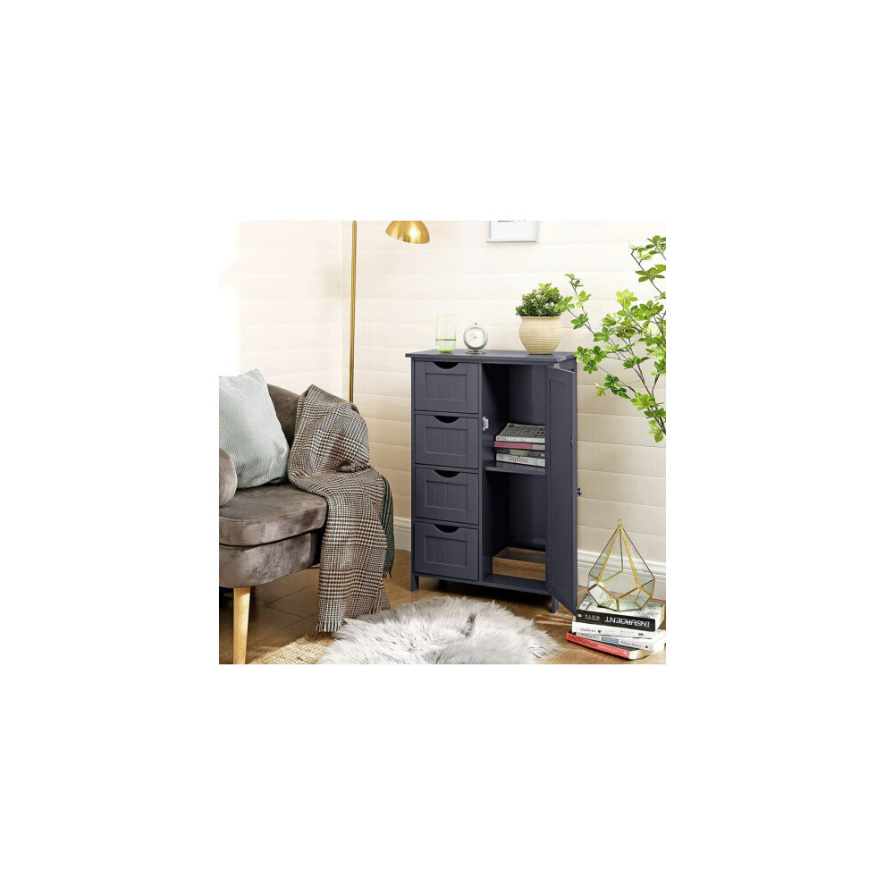 Grey Wooden Floor Standing Bathroom Bedroom Cabinet Cupboard Unit With Door & Drawers