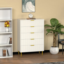 Floor Standing White Wooden Fluted Kitchen Bed Living room Chest of 5 Drawers Dresser Console Hallway Furniture Home