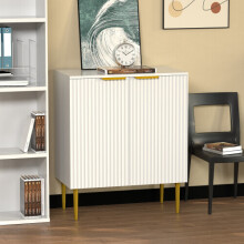 Free Standing Wooden Fluted Sideboard Buffet Accent Cabinet Cupboard Console Table Storage Hallway Home With 2 Doors &amp; Gold Metal Legs