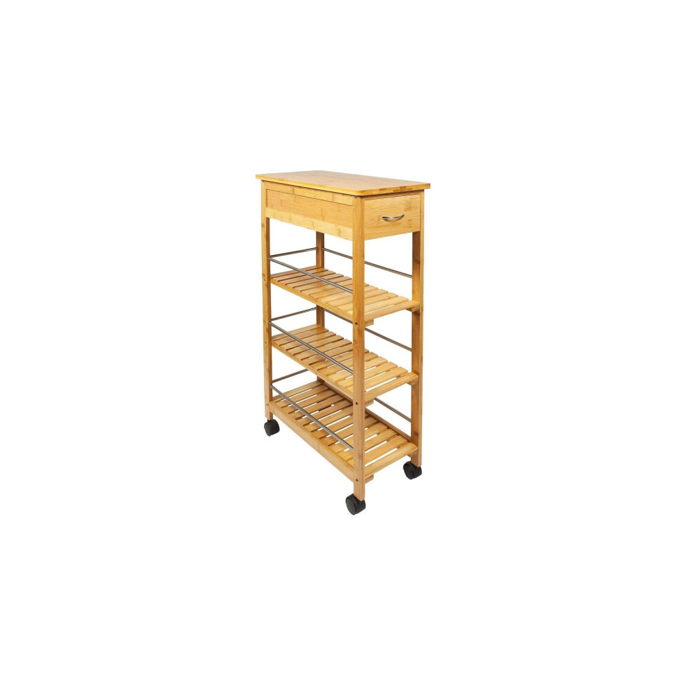 4 Tier Slim Portable Bamboo Wood Kitchen Trolley Drawer Organiser Cart Island Storage Basket Utility Organizer Rack Trolley Cart