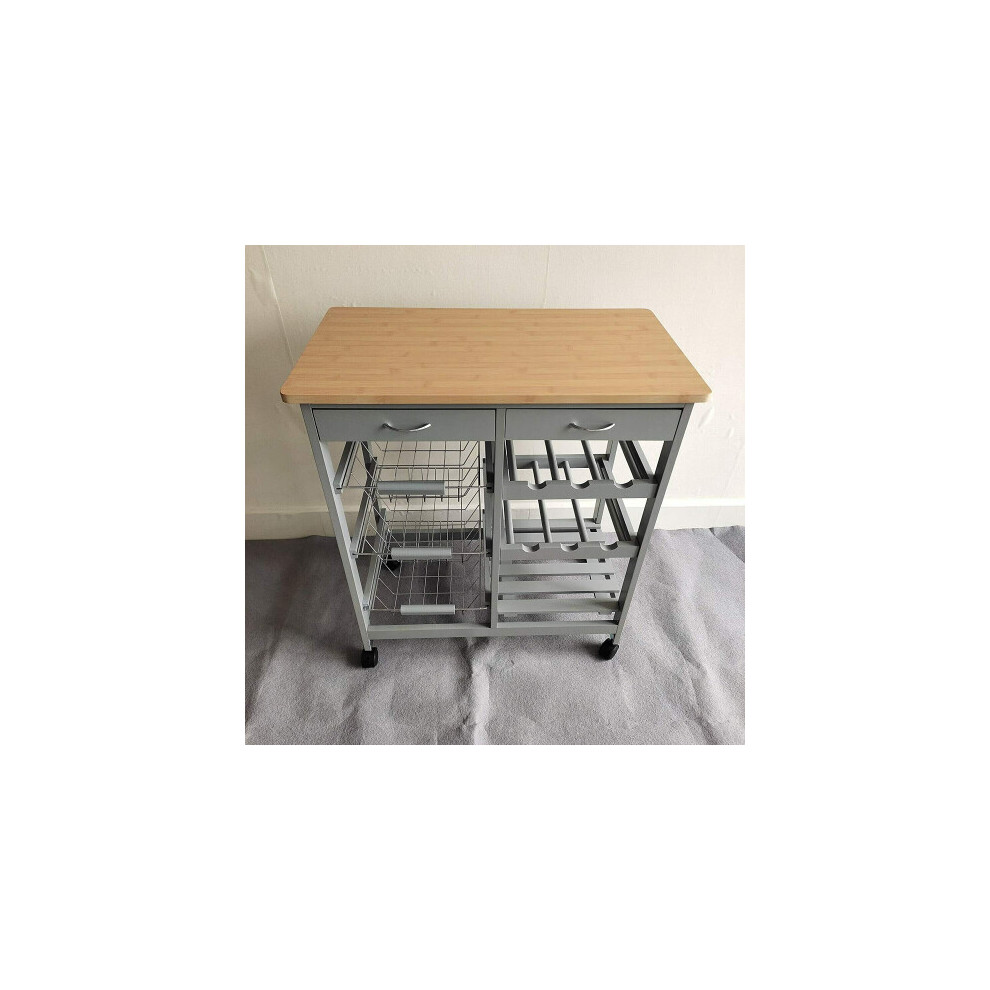 Wooden Kitchen Office Trolley Top Island Dining Cart Worktop Basket Storage